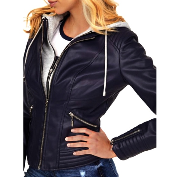 Guess Hooded Faux-Leather Jacket NWT - Picture 7 of 8